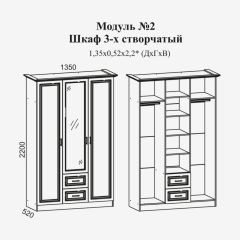 Женева №2 Шкаф 3-х ств. с зерк.,2мя ящ. (ЛДСП бел/МДФ софт светл с пат зол) в Кунгуре - kungur.mebel24.online | фото 2