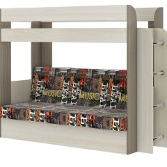 Кровать 2-х ярусная с диваном Карамель 75 (Музыка) Ясень шимо светлый/темный в Кунгуре - kungur.mebel24.online | фото