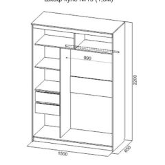 Шкаф-купе №19 Серия 3 Квадро (1500) Ясень Анкор светлый в Кунгуре - kungur.mebel24.online | фото 4