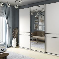 Шкаф-купе 2400 серии SOFT D5+D4+D5+B22+PL3 (по 2 ящика лев/прав+2штанги) профиль «Графит» в Кунгуре - kungur.mebel24.online | фото