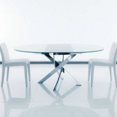 Стол BARONE (01.92) G093 хром/С150 э-бел. гл. стекло, L021алюм.вставка в Кунгуре - kungur.mebel24.online | фото