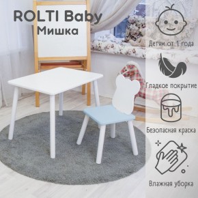 Детский комплект стол и стул «Мишка» Rolti Baby  (голубая столешница/голубое сиденье/белые ножки) в Кунгуре - kungur.mebel24.online | фото