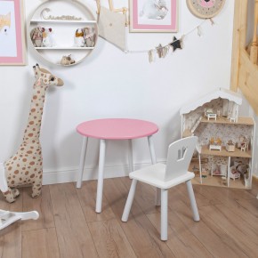 Комплект детский стол КРУГЛЫЙ и стул КОРОНА ROLTI Baby (розовая столешница/белое сиденье/белые ножки) в Кунгуре - kungur.mebel24.online | фото