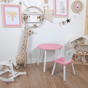Комплект детский стол КРУГЛЫЙ и стул КОРОНА ROLTI Baby (розовая столешница/розовое сиденье/белые ножки) в Кунгуре - kungur.mebel24.online | фото