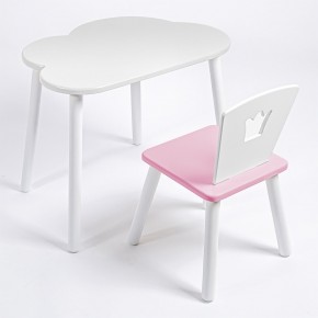 Комплект детский стол ОБЛАЧКО и стул КОРОНА ROLTI Baby (белая столешница/розовое сиденье/белые ножки) в Кунгуре - kungur.mebel24.online | фото