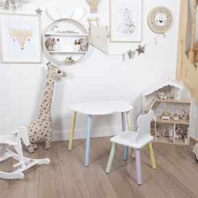 Комплект детский стол ОБЛАЧКО и стул МИШКА ROLTI Baby (белая столешница/белое сиденье/цветные ножки) в Кунгуре - kungur.mebel24.online | фото