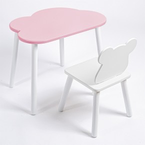 Комплект детский стол ОБЛАЧКО и стул МИШКА ROLTI Baby (розовая столешница/белое сиденье/белые ножки) в Кунгуре - kungur.mebel24.online | фото