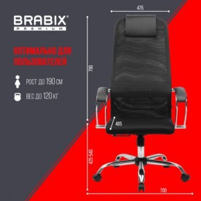 Кресло BRABIX PREMIUM "Ultimate EX-800" хром, плотная двойная сетка Х2, черное, 532911 в Кунгуре - kungur.mebel24.online | фото 6