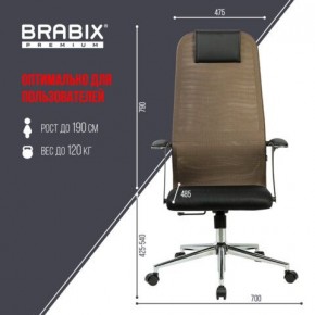 Кресло BRABIX PREMIUM "Ultimate EX-801" хром, плотная двойная сетка Х2, черное/коричневое, 532920 в Кунгуре - kungur.mebel24.online | фото 6