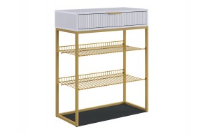 ВЕЛЬВЕТ Обувница (белое дерево/белый матовый/золото) в Кунгуре - kungur.mebel24.online | фото